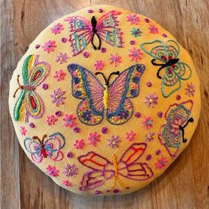 Colorful Embroidered Butterfly Accent Pillow